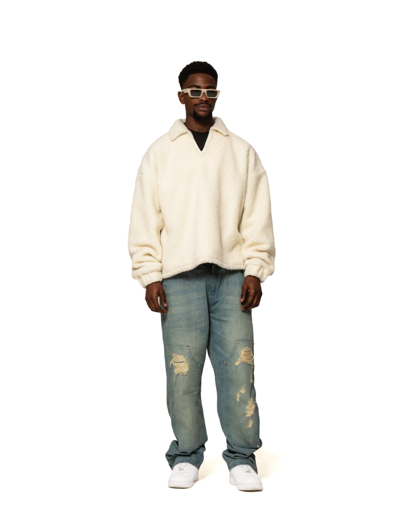 FLEECE OVERSHIRT "OFF-WHITE/BROWN" - theonesclo