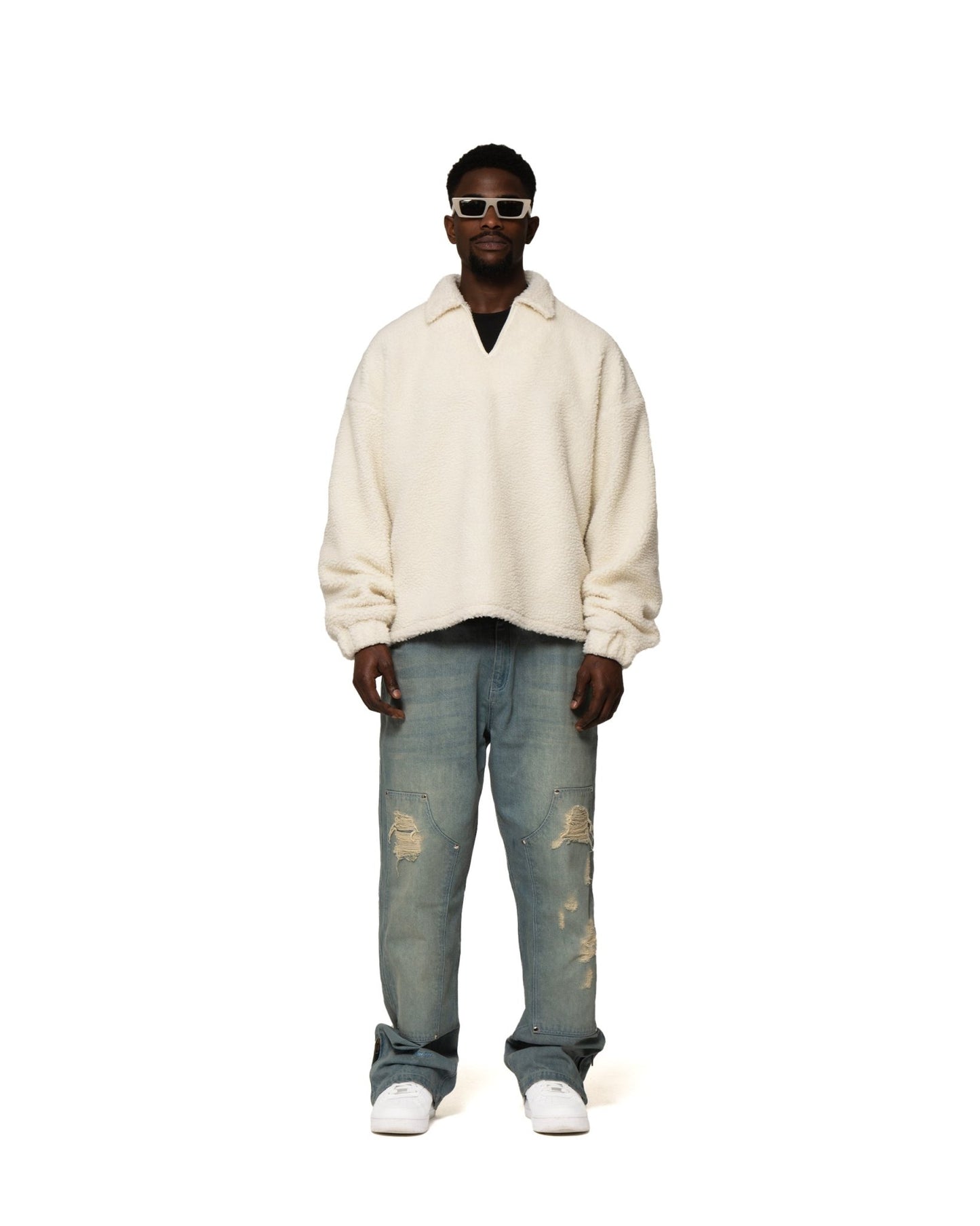 FLEECE OVERSHIRT "OFF-WHITE/BROWN" - theonesclo