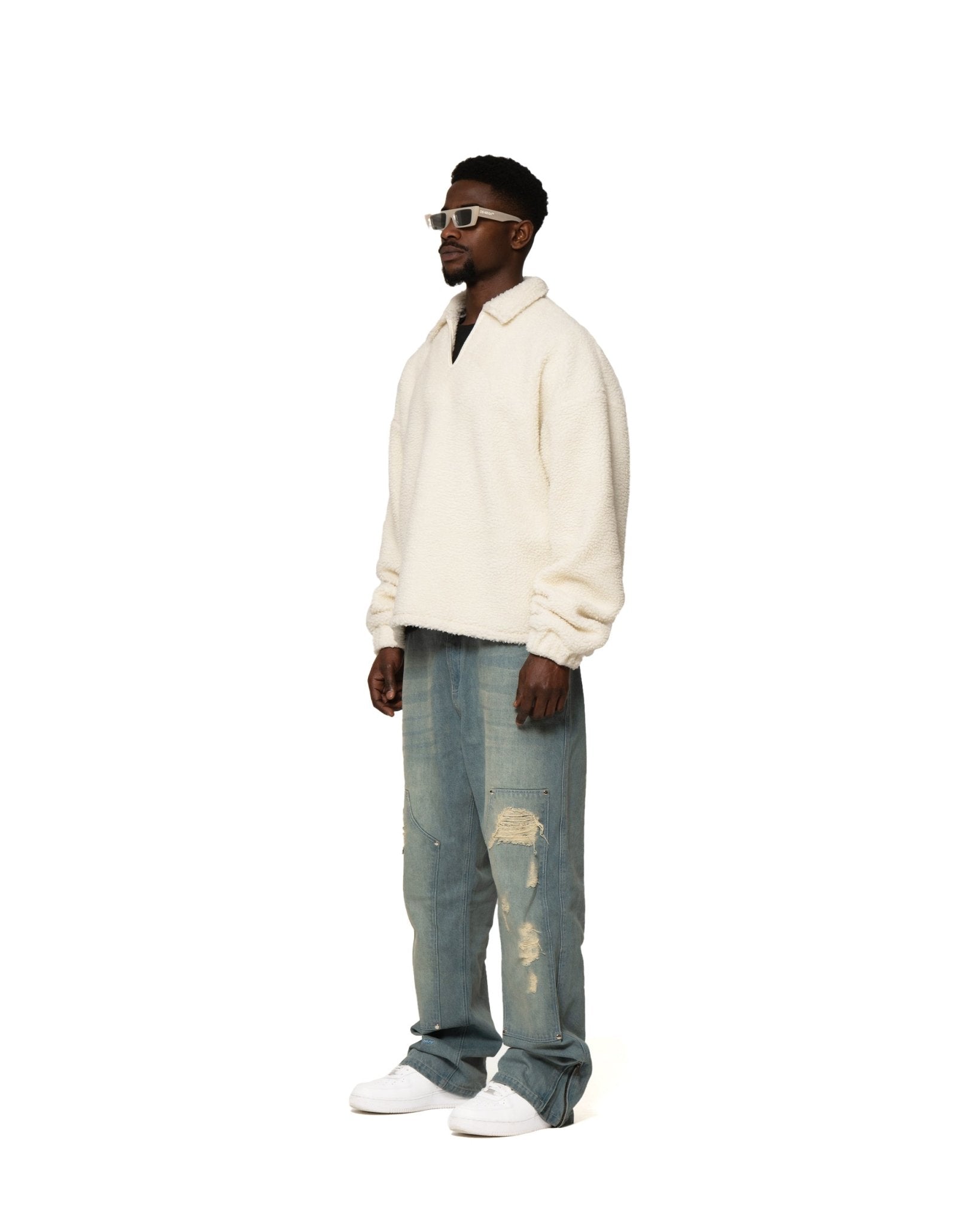 FLEECE OVERSHIRT "OFF-WHITE/BROWN" - theonesclo